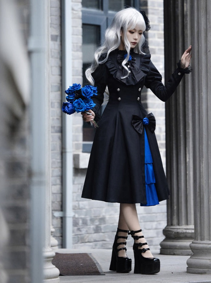 Gothic Frilly Slit Ruffle Big Dress + Cloak