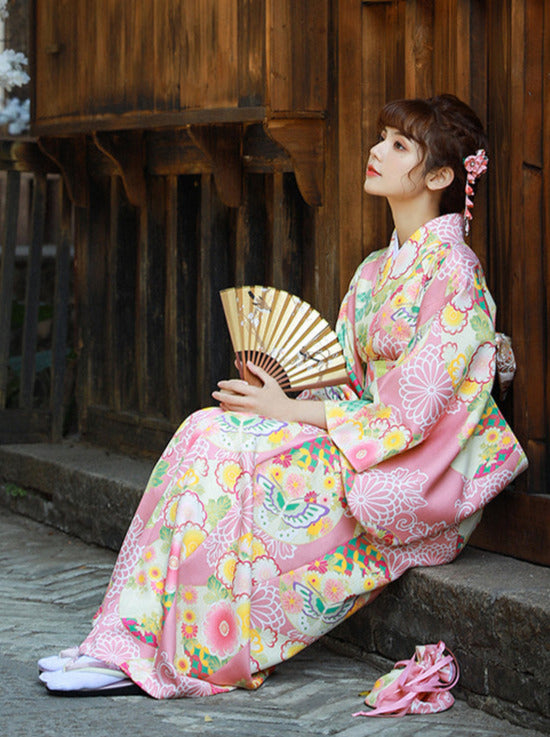 Antique Roman Flower Butterfly Girly Yukata 5 Piece Set