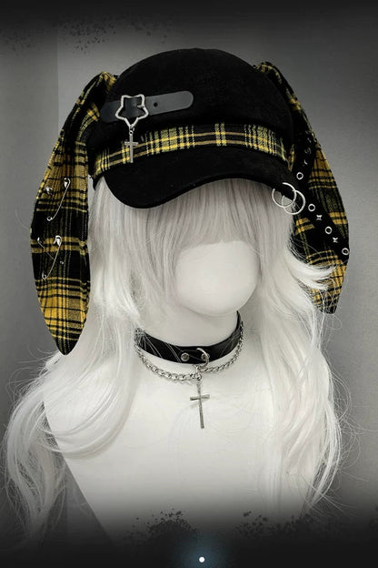 Plaid Bunny Ear Punk Subculture Hat
