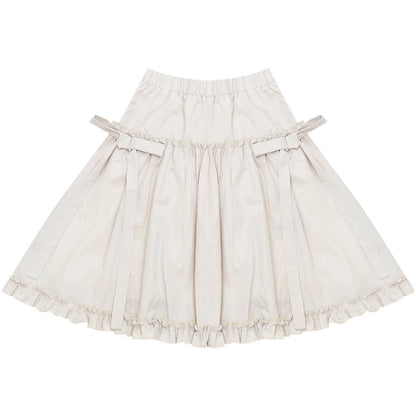 Vintage Bow Knot Khaki Midi Skirt