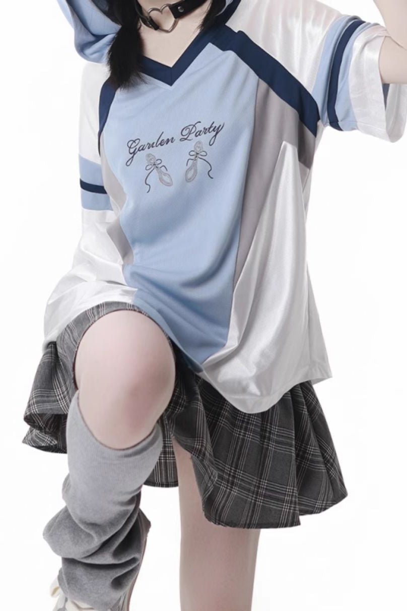 Blue Jersey Design Top + Ruffle Skirt + Hooded Top