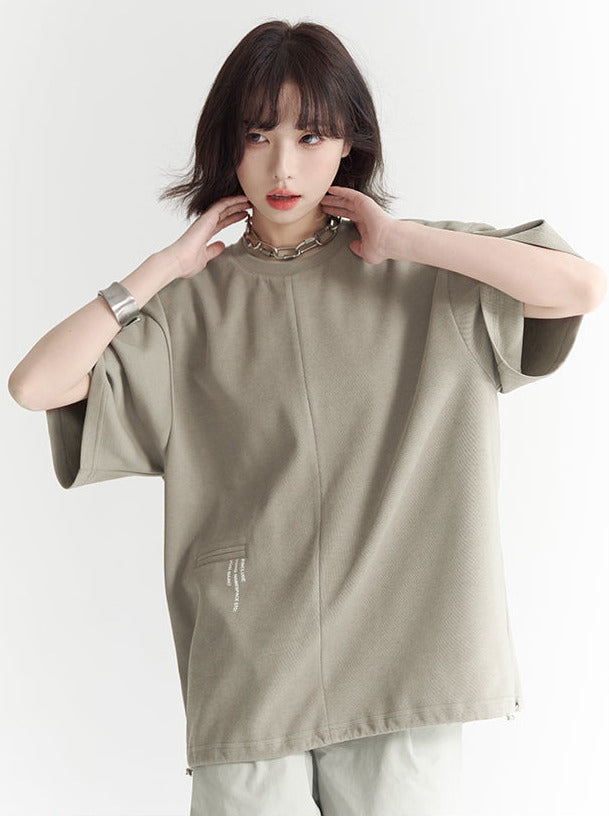 Street Loose Pocket Print Plain T-Shirt