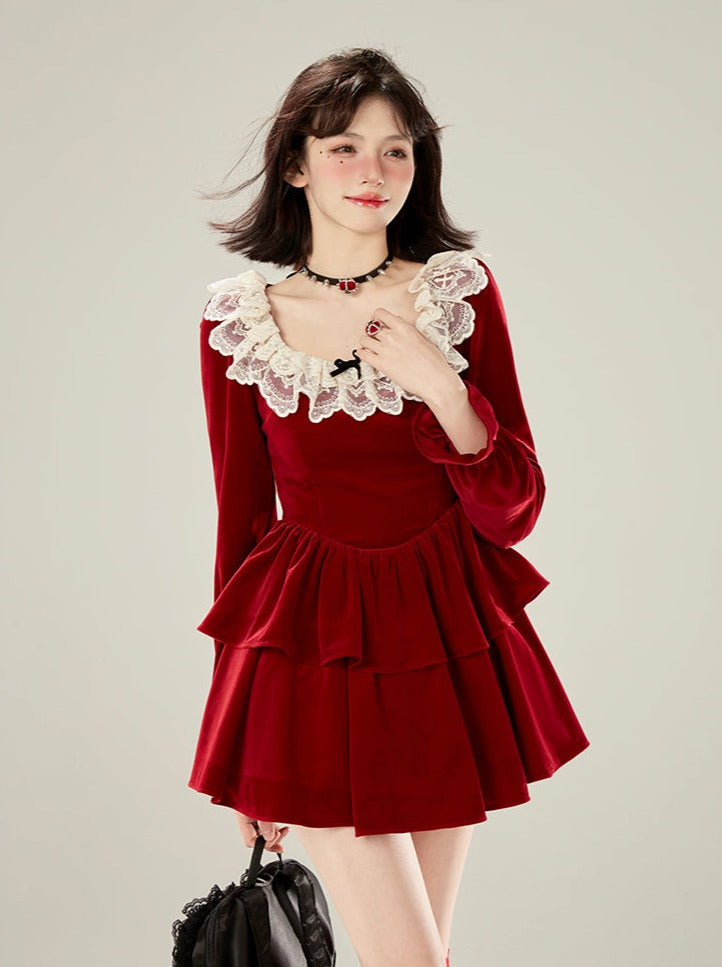 Red Raisin Collar Velvet Dress