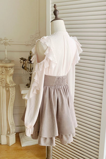 Ruffle Lace Girly Shirt + High Waist Skirt