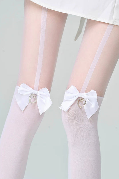 하트 리본 시스루 스타킹