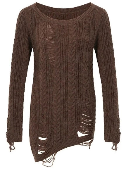 ダメージケーブルアシメロングニット