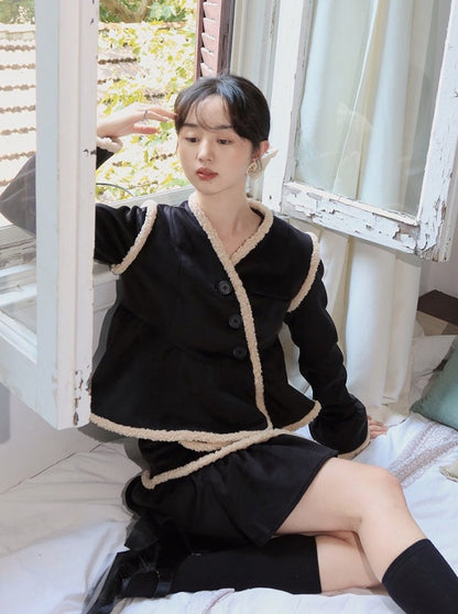 Dark boa jacket + boa skirt