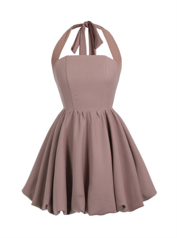 Sweet Cool Halter Ribbon Volume Balloon Bustier Dress