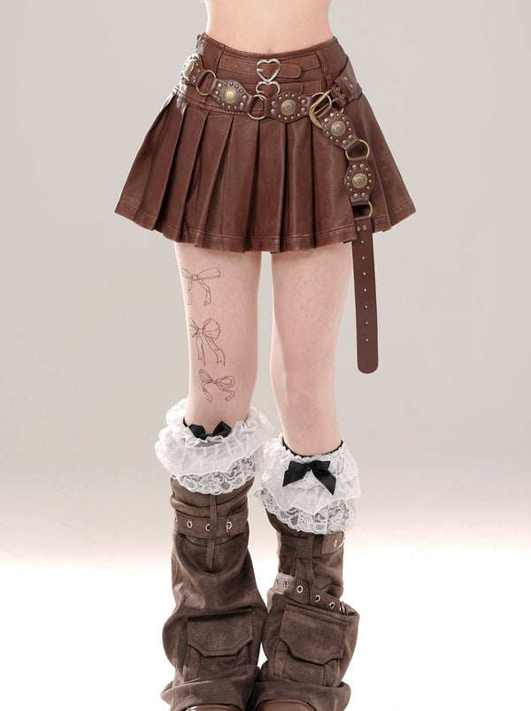 American Coffee Pleated Short Skirt