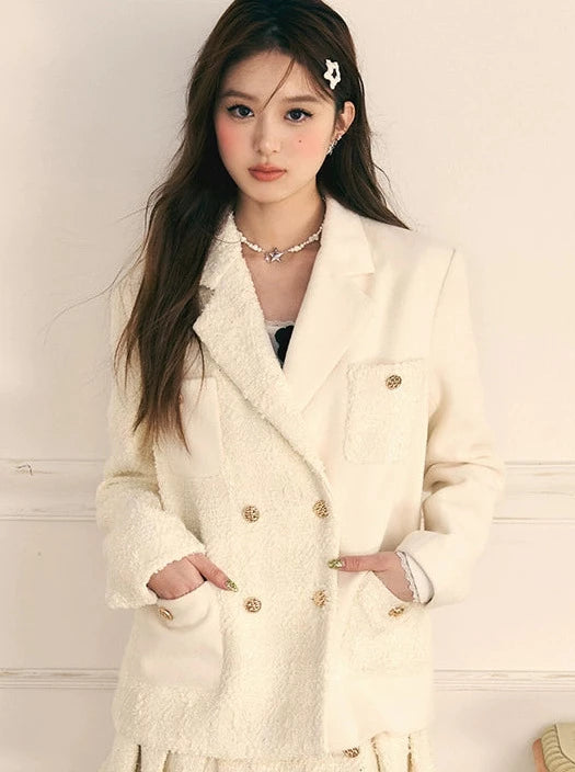 Splicing tweed small fragrance suit