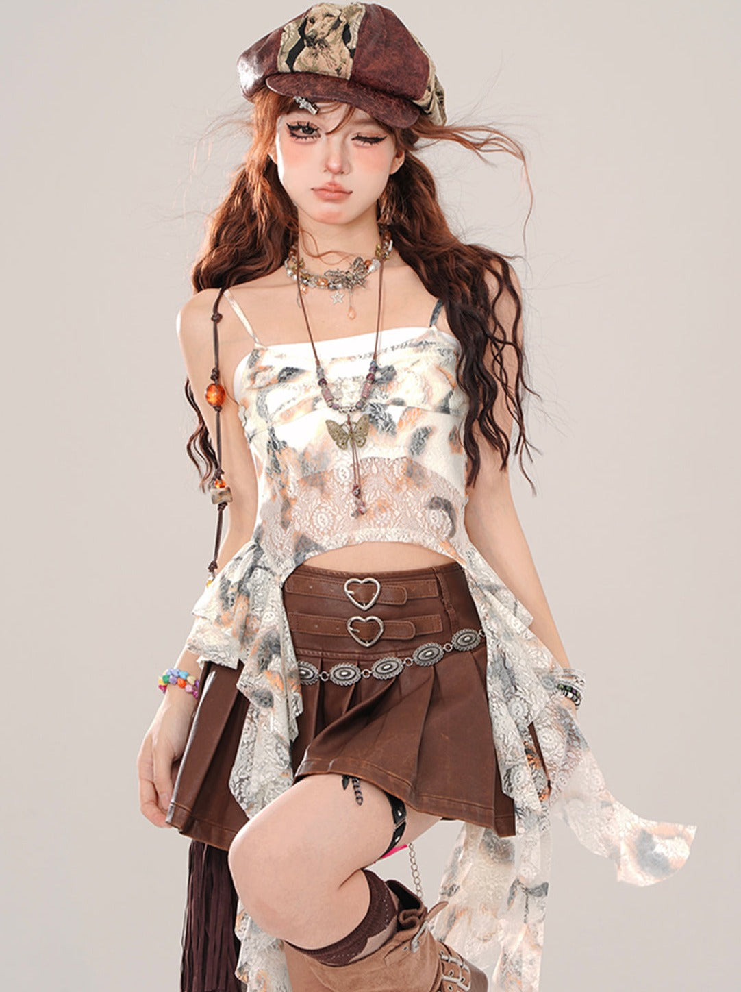 Sheer Butterfly Asymmetrical Suspender Tops