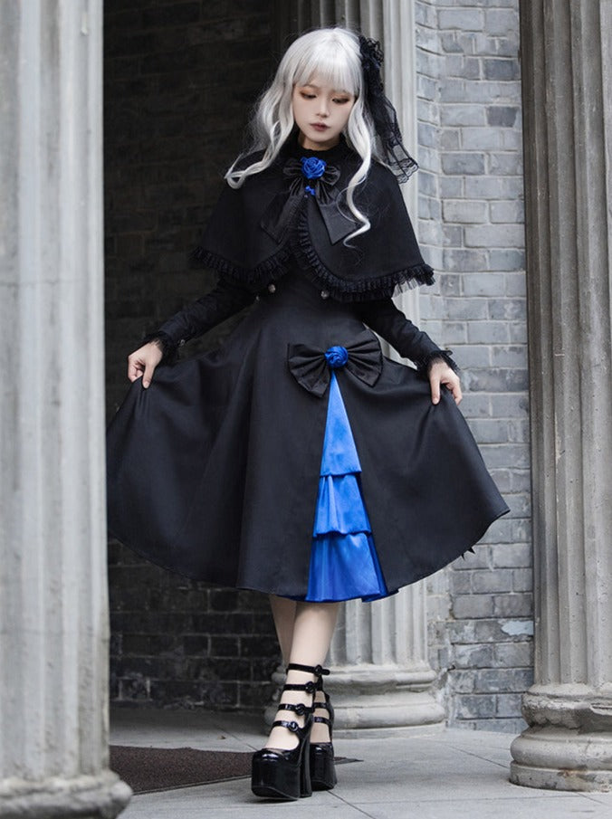 Gothic Frilly Slit Ruffle Big Dress + Cloak