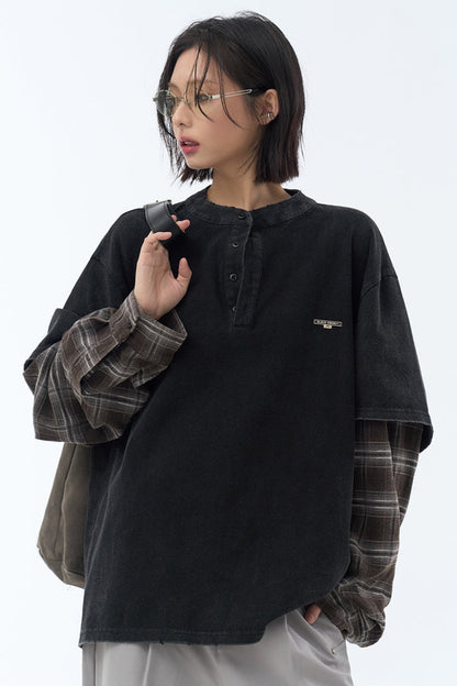 カラーブロックロングスリーブTシャツ