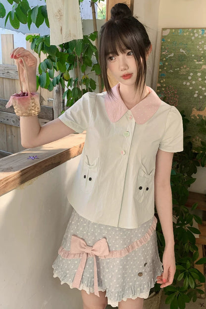 Green Apple Polka Dot Top + Skirt