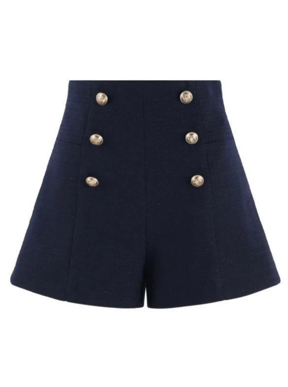 French Blue Check Balloon Sleeve Shirt + Marine French Shorts