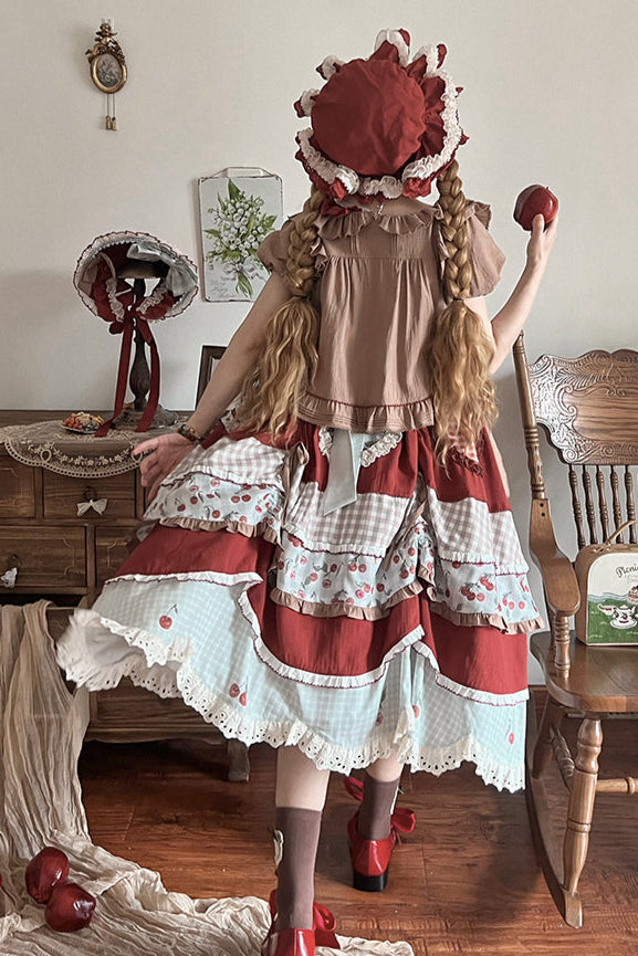 Retro Doll Cherry Check Lolita Dress