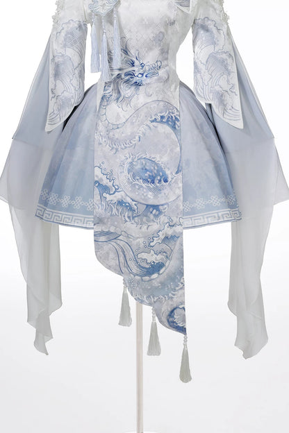 [Reservierungsschluss am 3. November] Neues asymmetrisches Panel-Kleidset im Chinese-Lolita-Stil mit Drachenmotiv und Quasten