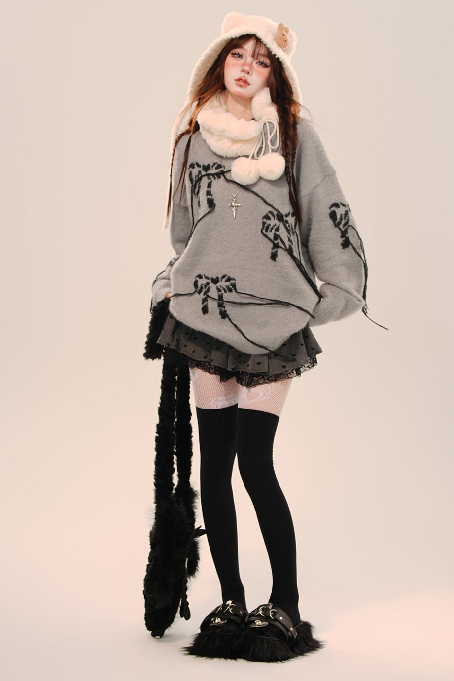 Gray Corien Bows Rim Loos Sweater