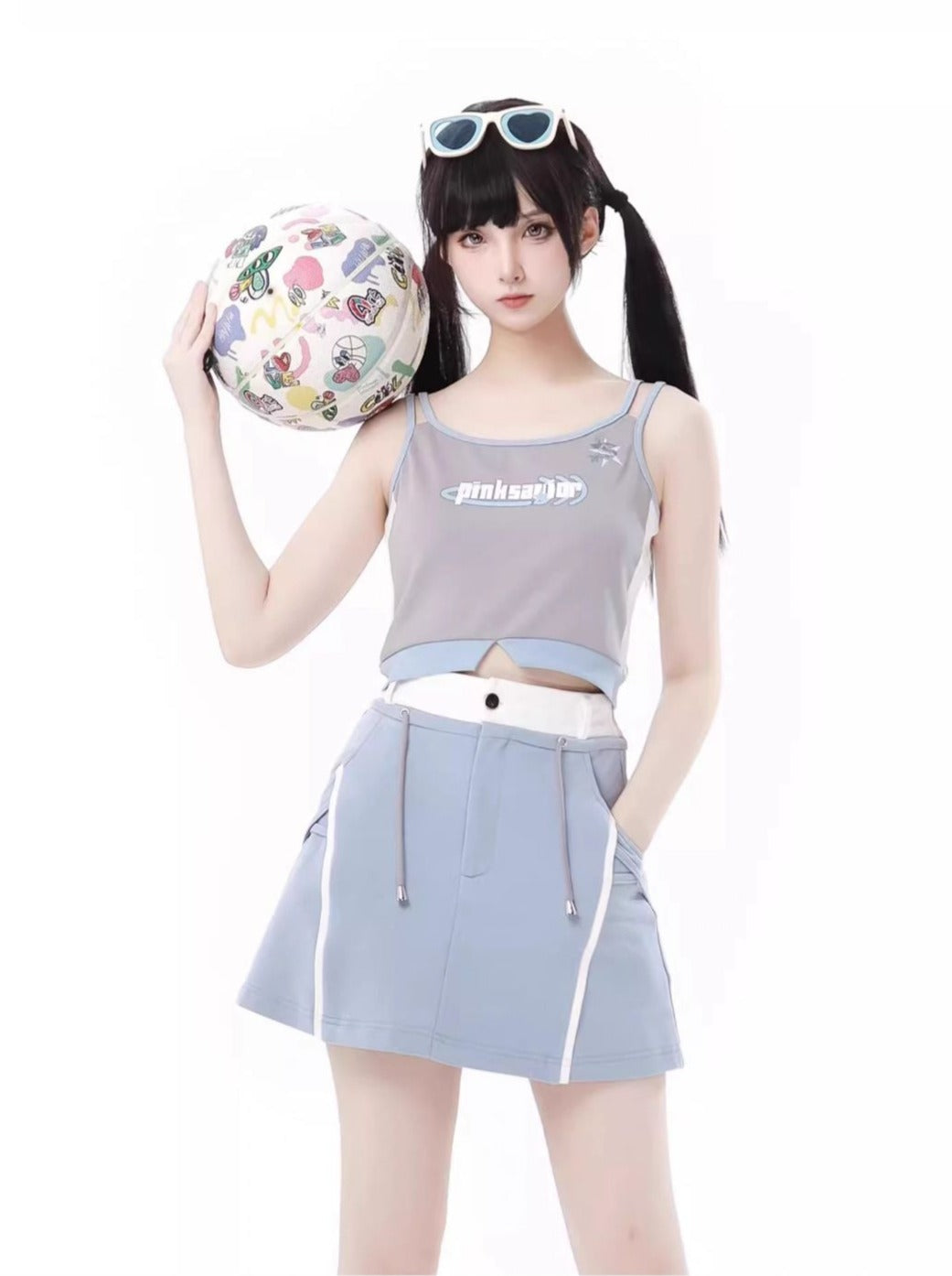 Sea Salt Soda Blue Summer Island Sport Top + Camisole + Long Skirt + Short Skirt