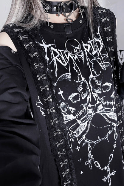 ダブルスカルサブカルチャーダークルーズオフショルダートップス