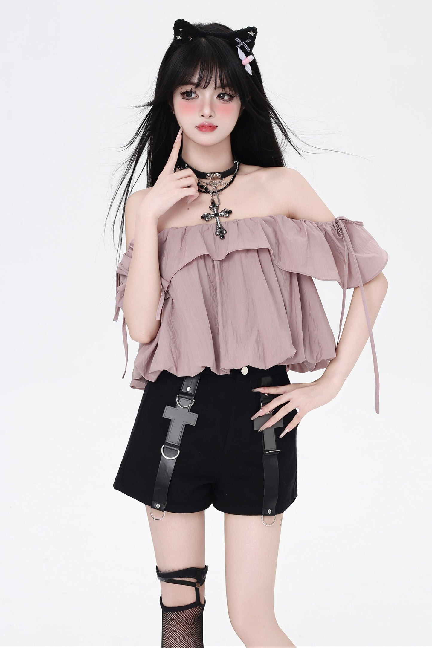 3-Style One-Shoulder Drawstring Top & Skirt
