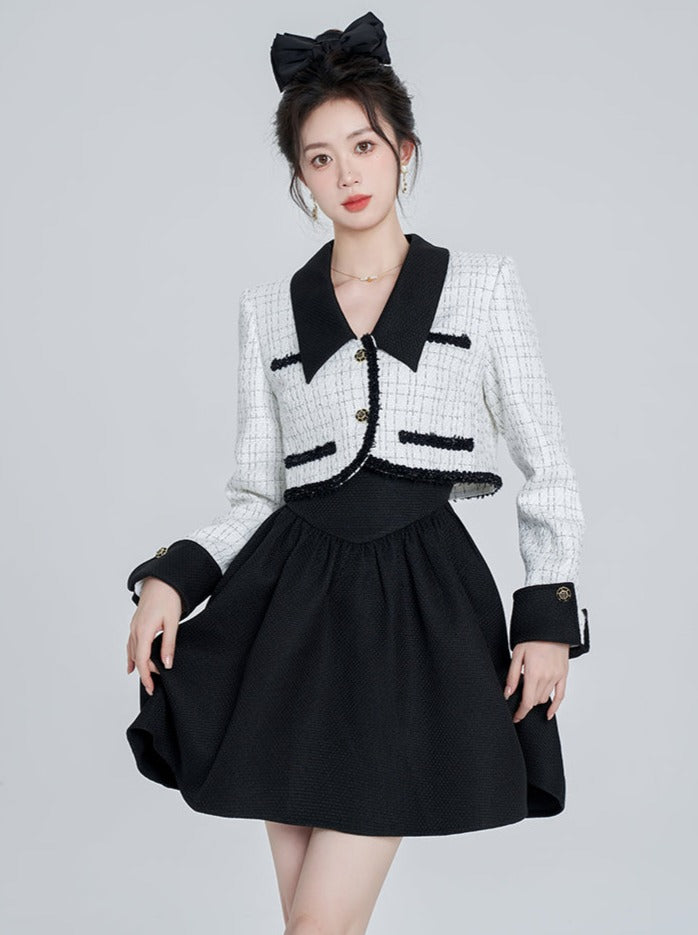 French Tweed Short Jacket + Suspender Dress