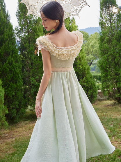 Green Kite French One Shoulder Lace Dress