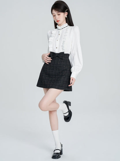 Fungus Edge Stand Collar French Blouse