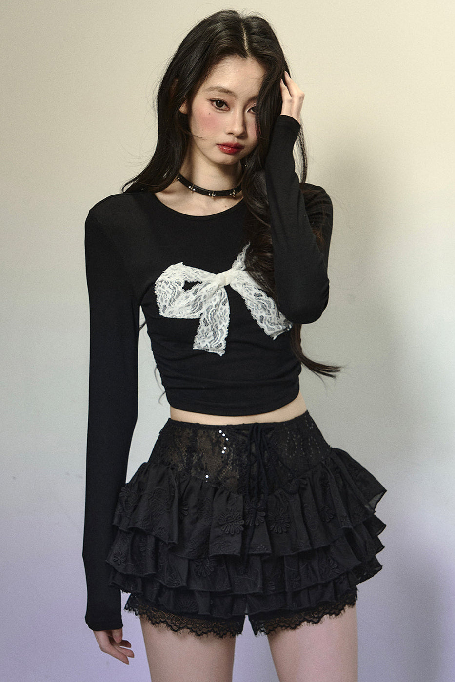 Lace Big Bow Cropped Top