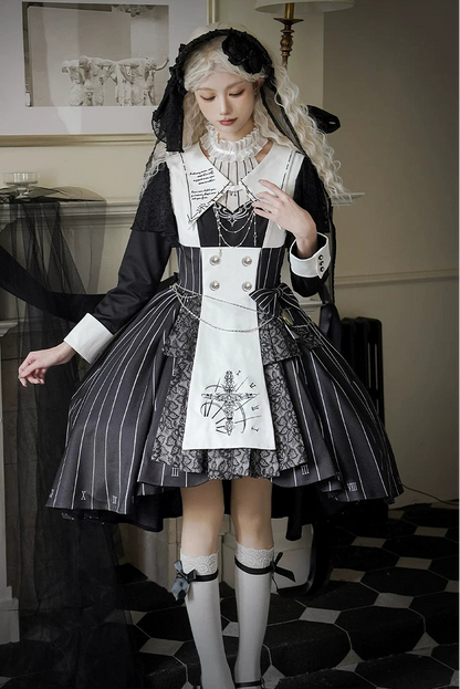 【2月26日予約締切】ゴシックエンブロイダリーストライプ懐中時計シスタードレスフルセット＋ヘッドドレス