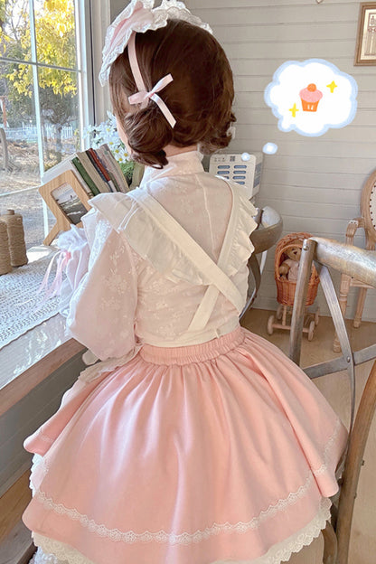 Cherry Maid Girly Top + Flared Skirt + Apron