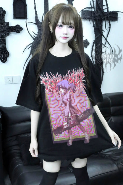 Sickly-Cute Rock Girl Graphic T-Shirt