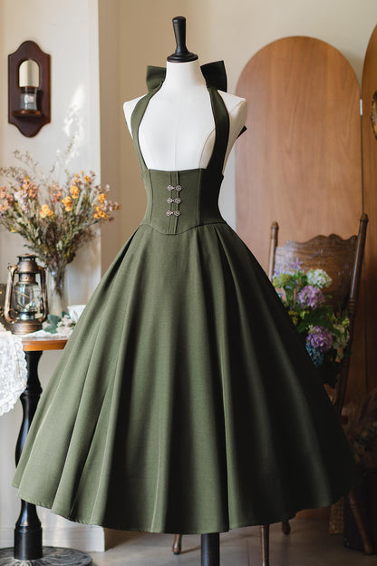 【予約商品】レトロエレガントクラシックホルターリボンスカート＋フリルシャツ＋ショートジャケット