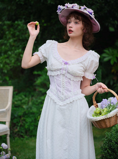 Puff Sleeve Purple Flower Dress