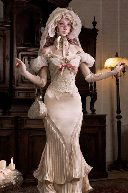 フレンチロココサテンロングマーメイドスカート