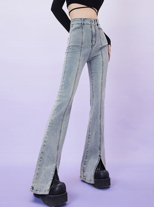 front slit flared denim 