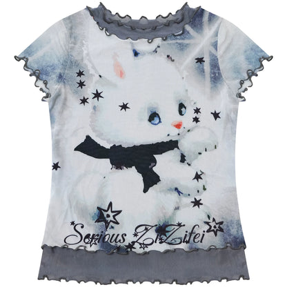 Rabbit Dream Cat Print Top