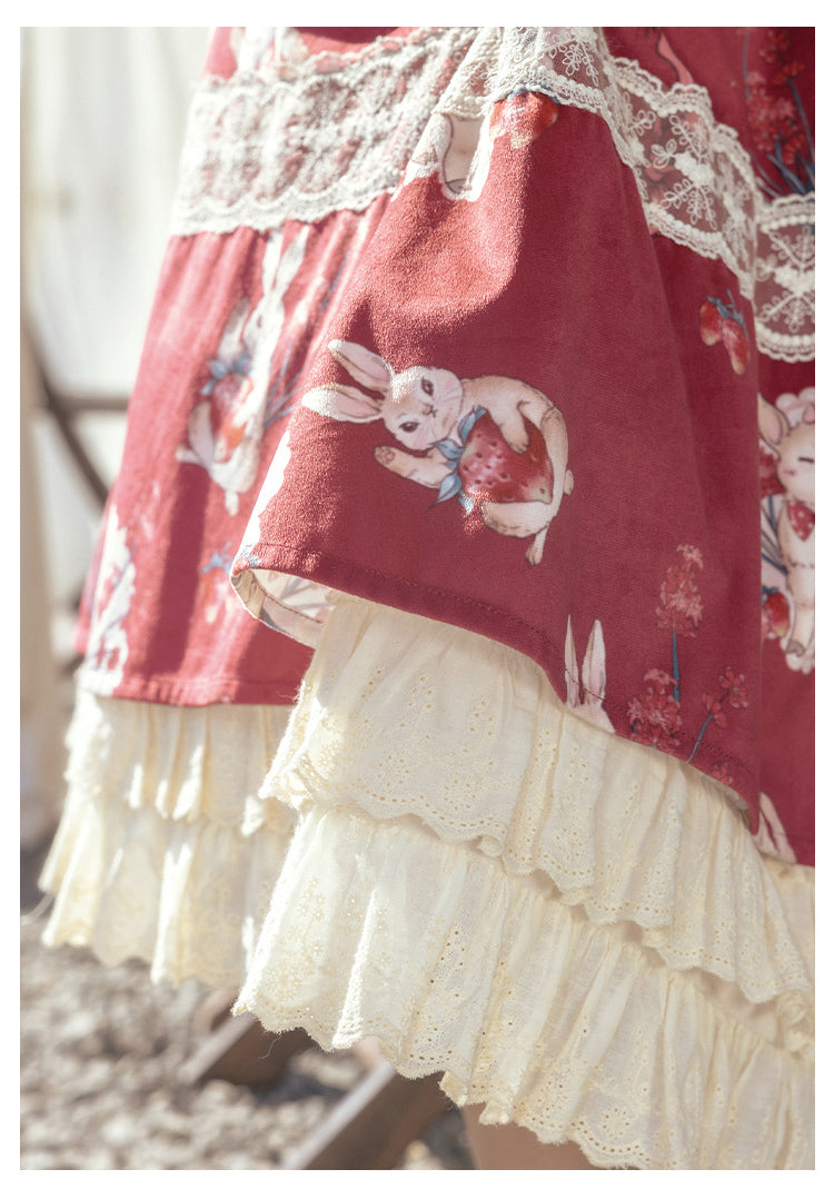 Sheep Berry Rabbit Style Design Velvet Print Ruice Dress