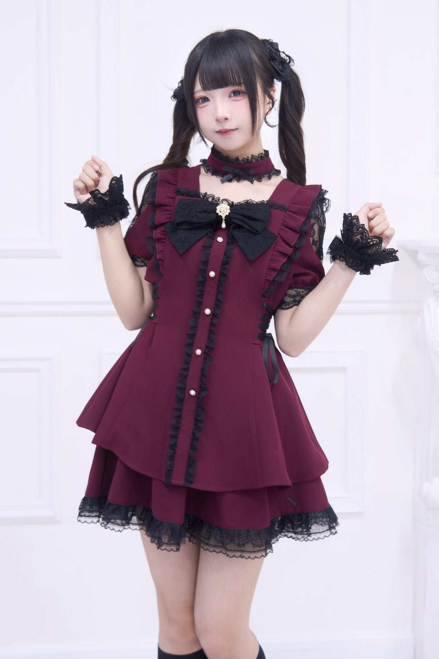 Mine striped lace puff sleeve top + short skirt