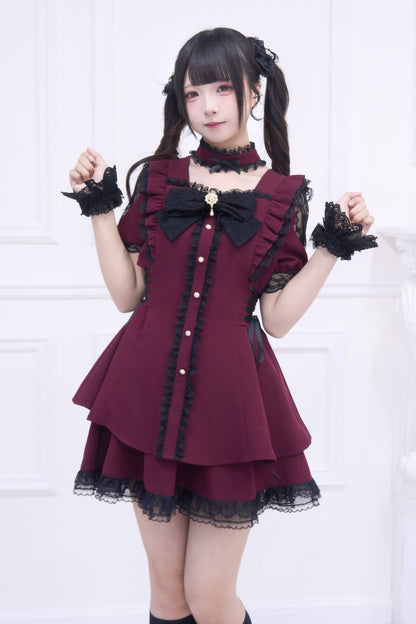 Mine striped lace puff sleeve top + short skirt