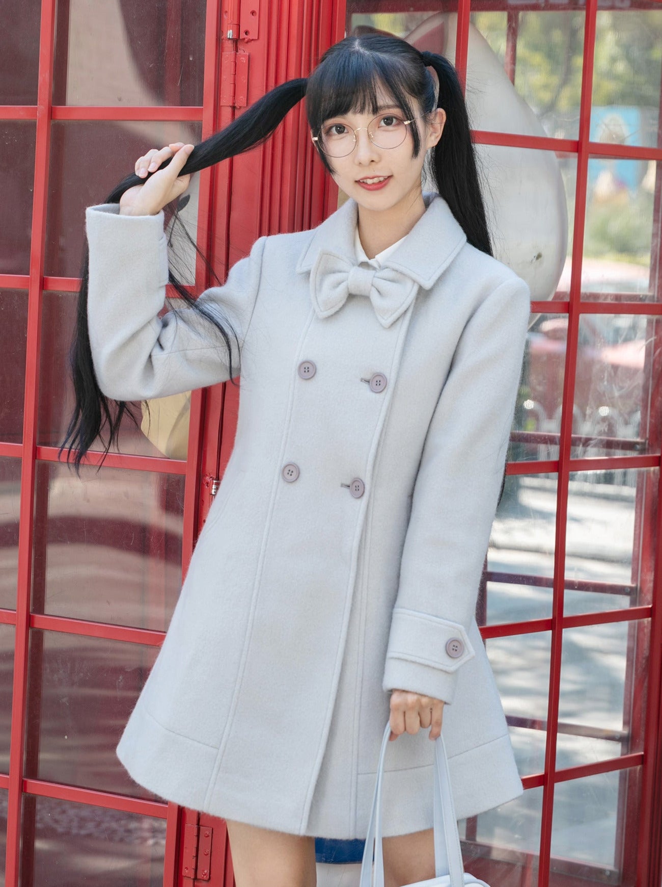 Ribbon Double-Breasted Wool Coat