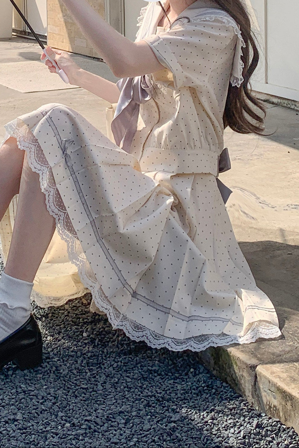 Cream Yellow Dot Sailor Uniform Outfit