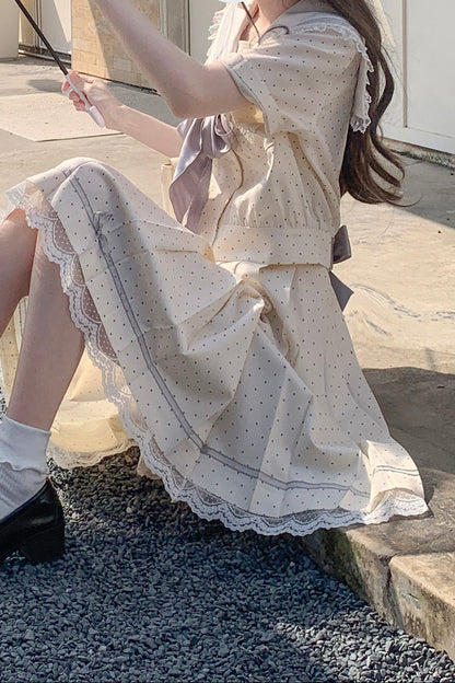 Cream Yellow Dot Sailor Uniform Outfit