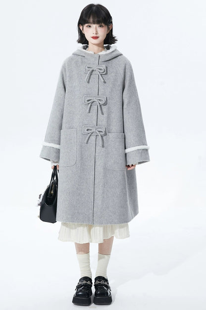 ライトグレイウールンフーデッドコート