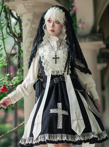 Cross Elegant Lolita Dress + Short Jacket + Hairband + Veil + Collar