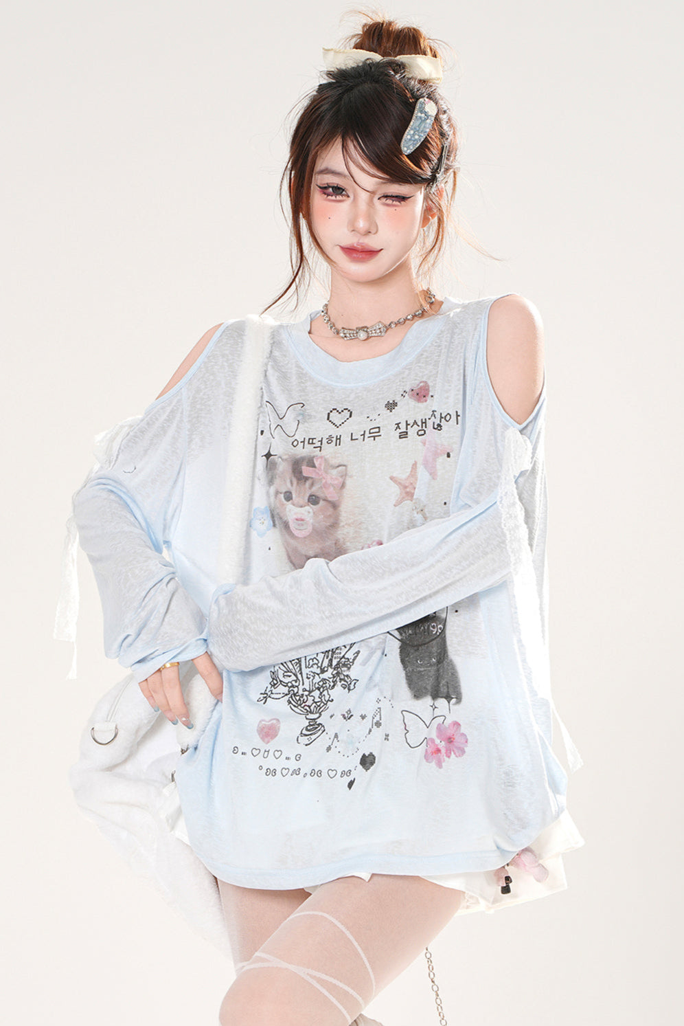 シアーキュートデザインブリージースモックトップス