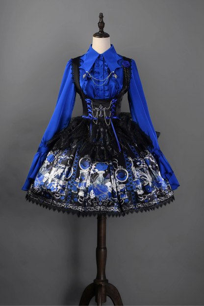 [Vorbestellfrist 19. Juni] Blau x Schwarz/Blau x Weiß Schädel-Rosen-Gothic-Lolita-Serie Accessoires (Haarband, Rosenbrosche, Schädel-Hand-Kettenclip)