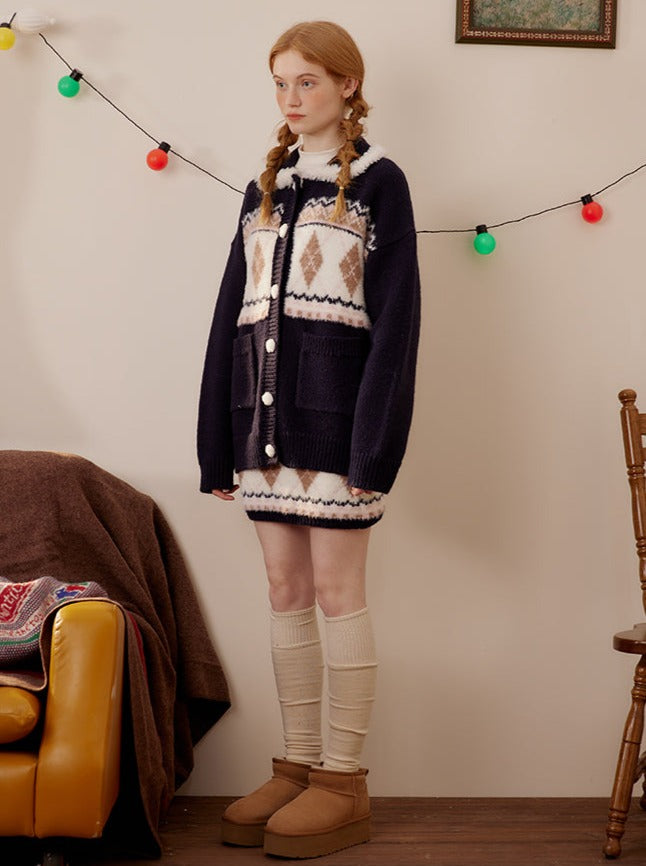 Argyle Knit Cardigan + Argyle Knit Skirt