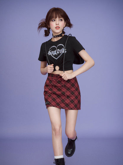 Rock Red Retro Check Tight Skirt