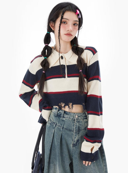 Damaged Fringe Attachment Polo Top